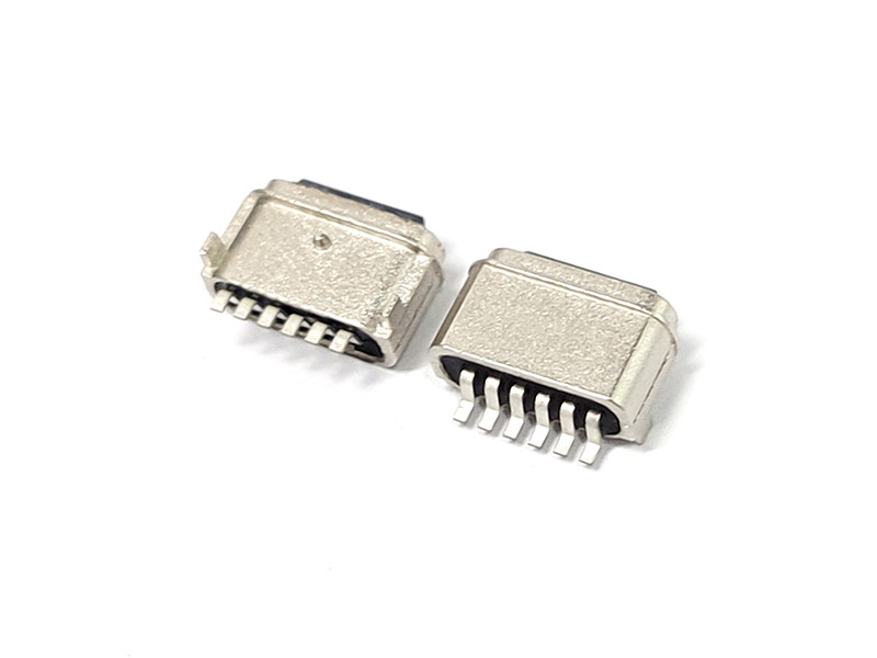 TYPE-C 6P防水母座 短体板上后两脚插板带定位柱 粉末冶金外壳 裸露端子